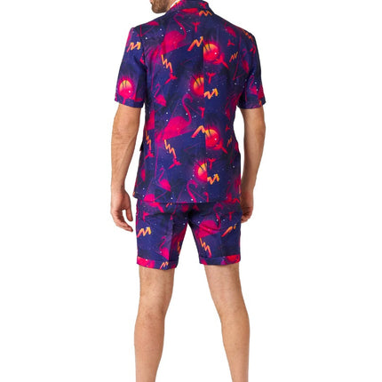 Feestbazaar Summer Palm Retro Neon Navy kostuum Suitmeister