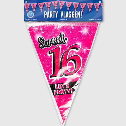 Feestbazaar Sweet 16 Vlaggenlijn Roze (10m)
