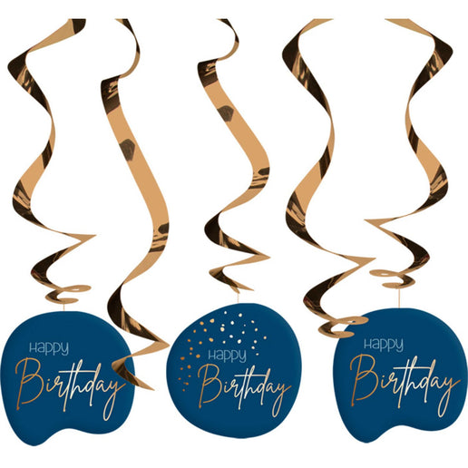 Feestbazaar Swirls Happy Birthday Elegant True Blue (5st)