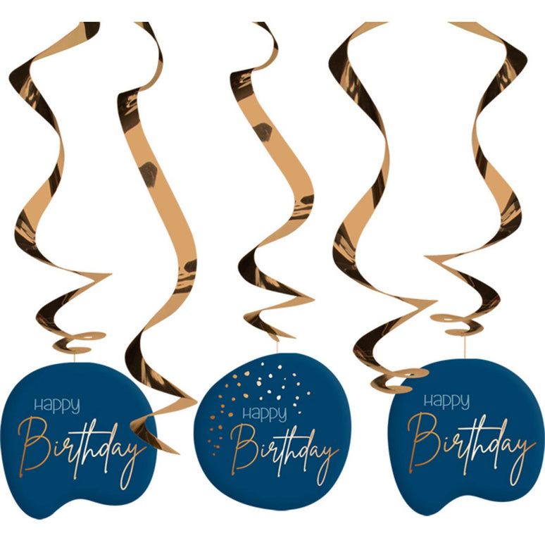 Feestbazaar Swirls Happy Birthday Elegant True Blue (5st)