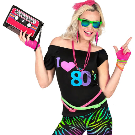 Feestbazaar T-Shirt Dames I Love 80's Zwart Fashion