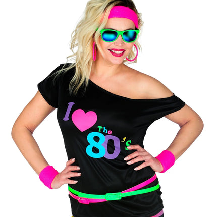 Feestbazaar T-Shirt Dames I Love 80's Zwart Fashion