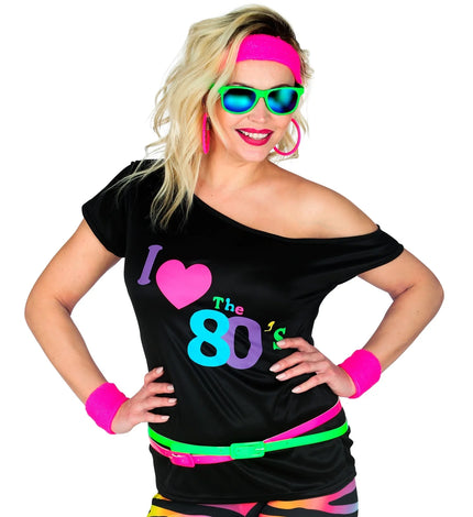 Feestbazaar T-Shirt Dames I Love 80's Zwart Fashion