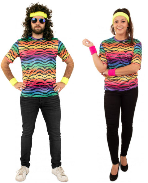 Feestbazaar T-shirt neon tijgerprint unisex