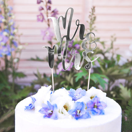 Feestbazaar Taart Topper Mr & Mrs Zilver