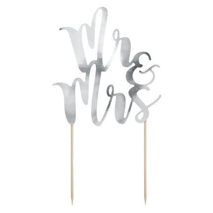 Feestbazaar Taart Topper Mr & Mrs Zilver