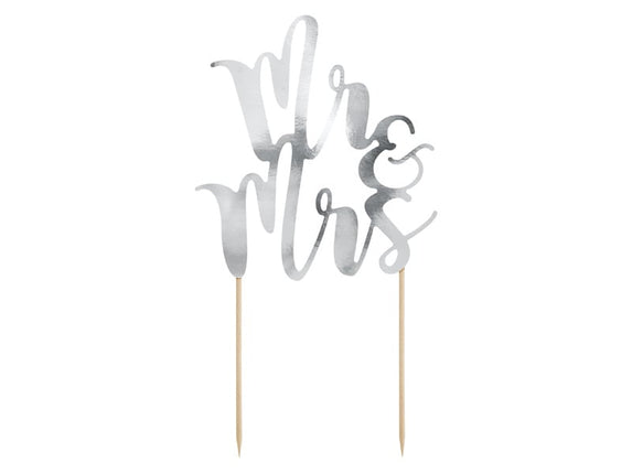 Feestbazaar Taart Topper Mr & Mrs Zilver
