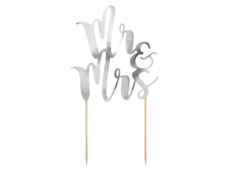Feestbazaar Taart Topper Mr & Mrs Zilver