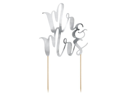 Feestbazaar Taart Topper Mr & Mrs Zilver