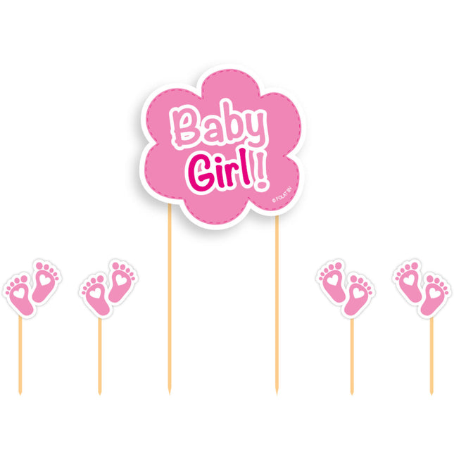Feestbazaar Taart Topper Set Geboorte Baby Girl