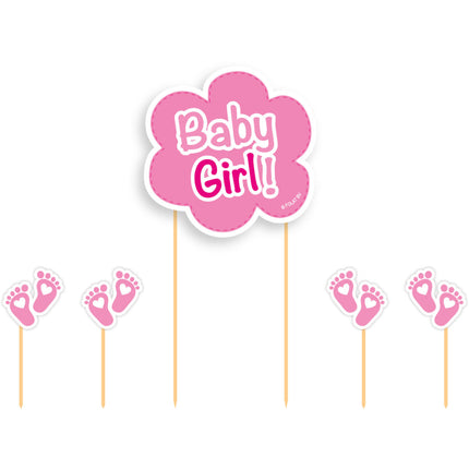 Feestbazaar Taart Topper Set Geboorte Baby Girl