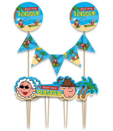 Feestbazaar Taartdecoratie Geniet van je Pensioen Cartoon (9st)