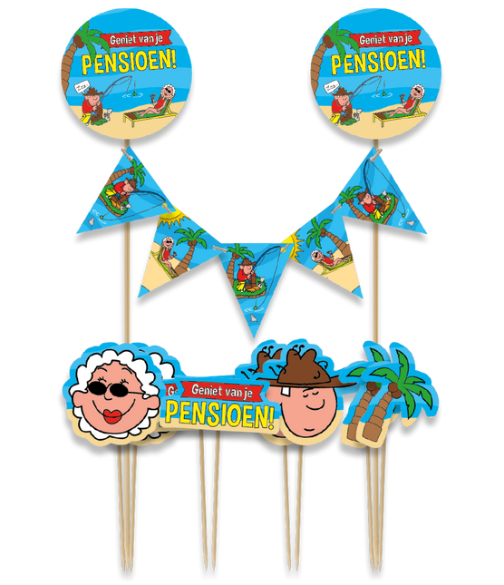 Feestbazaar Taartdecoratie Geniet van je Pensioen Cartoon (9st)