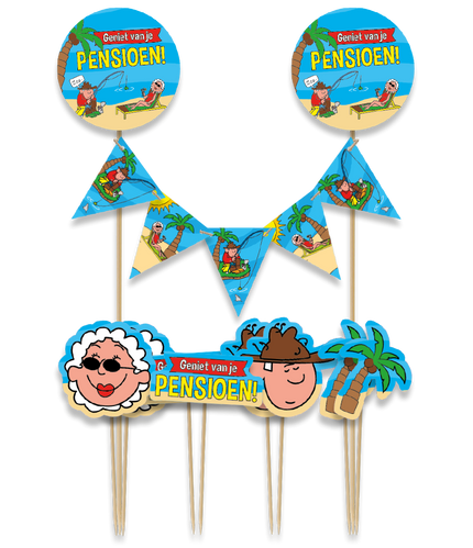 Feestbazaar Taartdecoratie Geniet van je Pensioen Cartoon (9st)