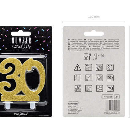 Feestbazaar Taartkaars 30 Jaar Goud Glitter