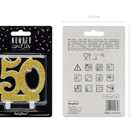 Feestbazaar Taartkaars 50 Jaar Goud Glitter