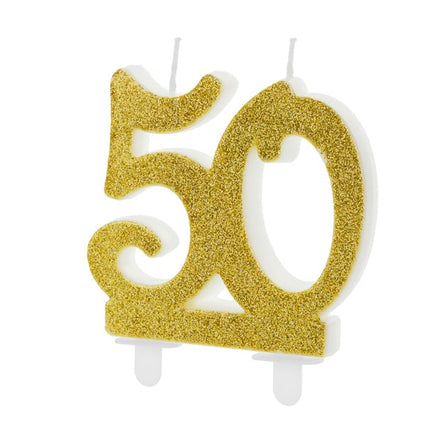 Feestbazaar Taartkaars 50 Jaar Goud Glitter