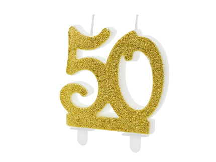 Feestbazaar Taartkaars 50 Jaar Goud Glitter