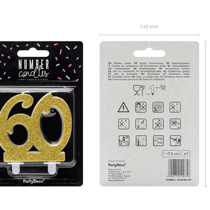 Feestbazaar Taartkaars 60 Jaar Goud Glitter