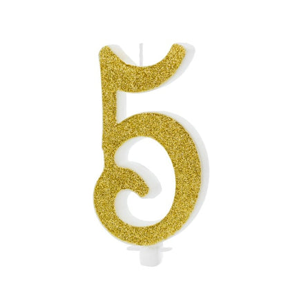 Feestbazaar Taartkaarsje Cijfer 5 Goud