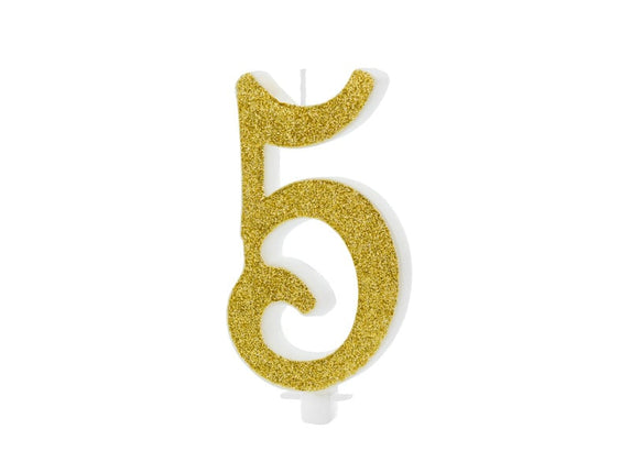 Feestbazaar Taartkaarsje Cijfer 5 Goud