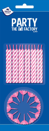 Feestbazaar Taartkaarsjes 24 stuks + houders roze 12 stuks