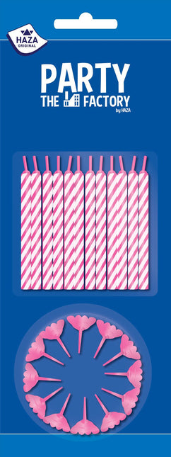 Feestbazaar Taartkaarsjes 24 stuks + houders roze 12 stuks