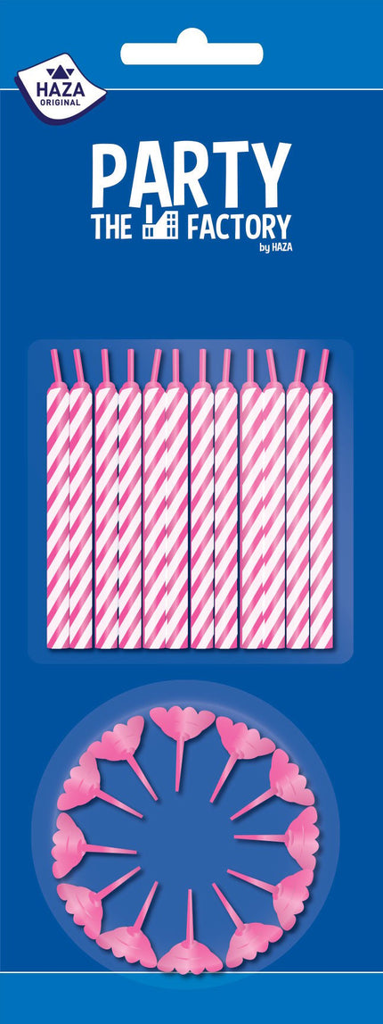 Feestbazaar Taartkaarsjes 24 stuks + houders roze 12 stuks