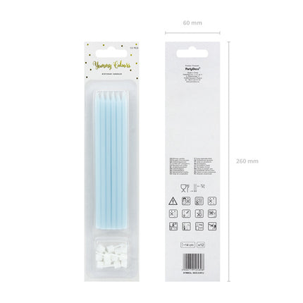 Feestbazaar Taartkaarsjes licht blauw 14cm - 12 stuks