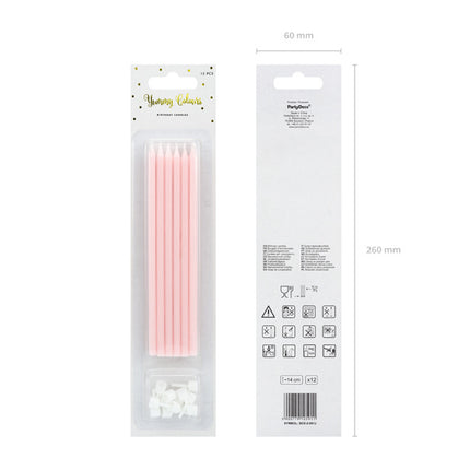 Feestbazaar Taartkaarsjes licht roze 14cm - 12 stuks