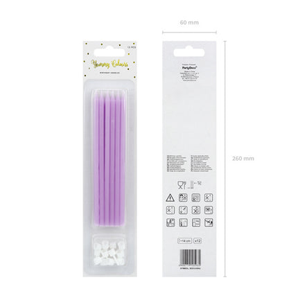 Feestbazaar Taartkaarsjes lila 14cm - 12 stuks