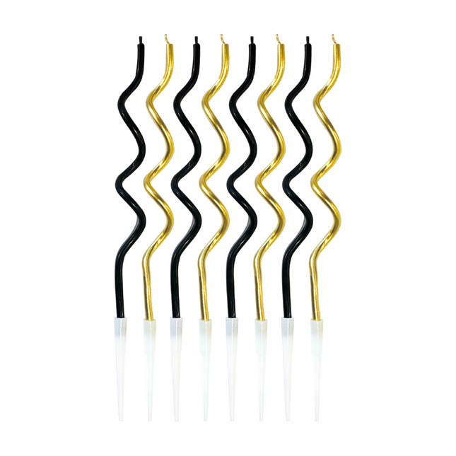 Feestbazaar Taartkaarsjes Twist Zwart/Goud (8st)