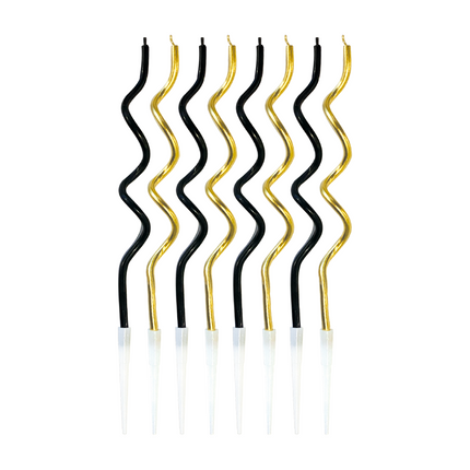 Feestbazaar Taartkaarsjes Twist Zwart/Goud (8st)