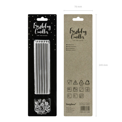 Feestbazaar Taartkaarsjes zilver 12,5cm - 12 stuks