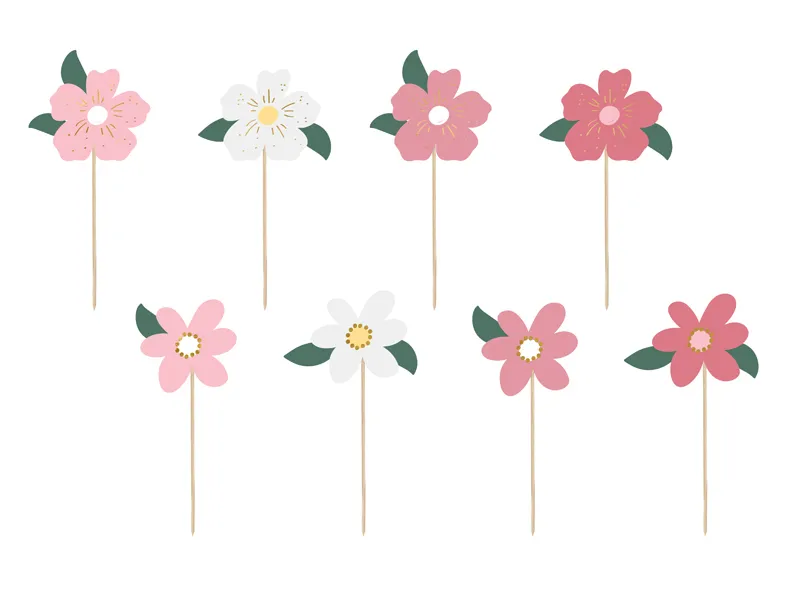 Feestbazaar Taarttoppers Bloemen Mix Set (8 st)