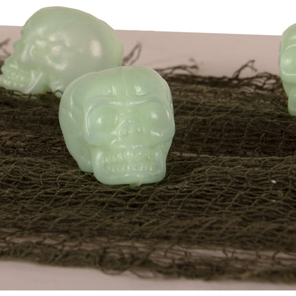 Feestbazaar Table Runner Happy Halloween met 4 Skulls (75x180cm)