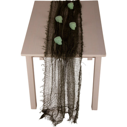 Feestbazaar Table Runner Happy Halloween met 4 Skulls (75x180cm)