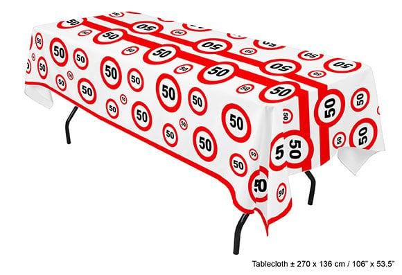 Feestbazaar Tafelkleed verkeersbord 50 jaar