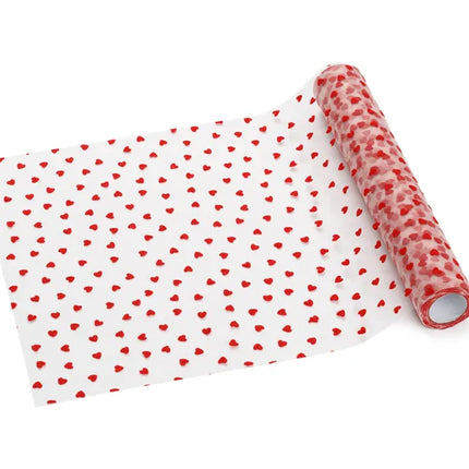 Feestbazaar Tafelloper Hartjes Tule Rood (9m)