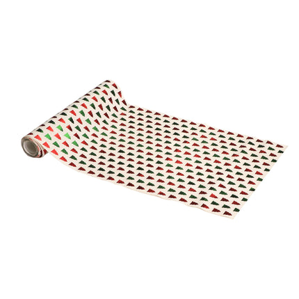 Feestbazaar Tafelloper Metallic Kerstbomen Rood/Groen (28cm x 3m)