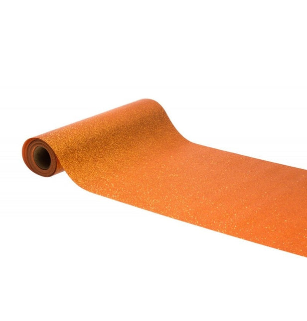 Feestbazaar Tafelloper Op Rol Glitter Oranje (30x500cm)