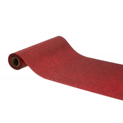Feestbazaar Tafelloper Op Rol Glitter Rood Premium (30x500cm)