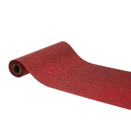 Feestbazaar Tafelloper Op Rol Glitter Rood Premium (30x500cm)