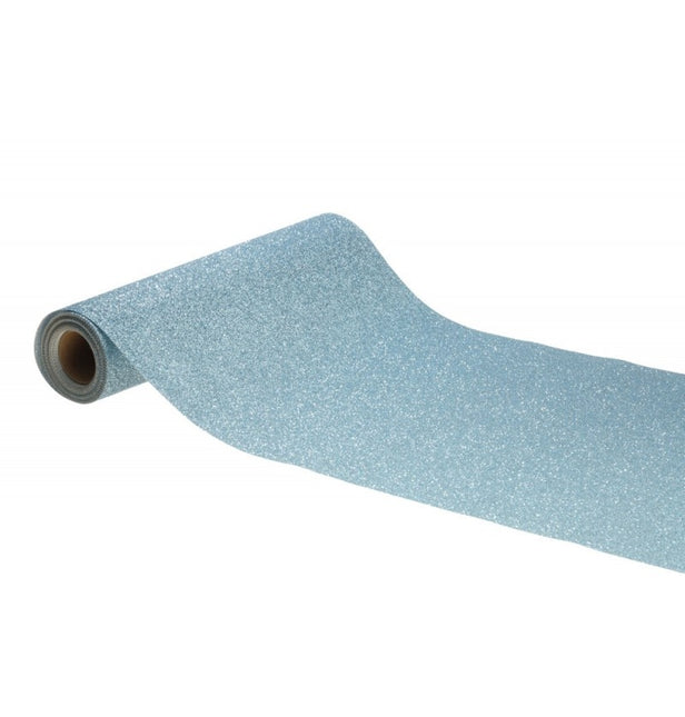 Feestbazaar Tafelloper Op Rol Lichtblauw Glitter Premium (30x500cm)
