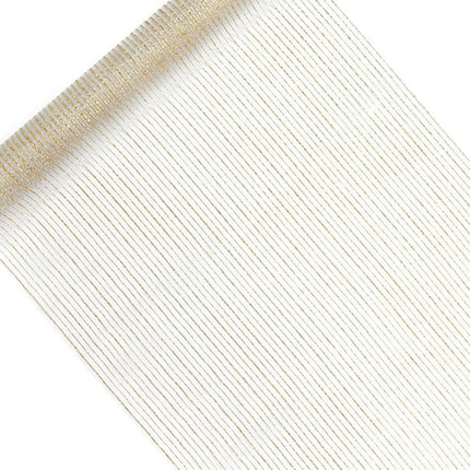 Feestbazaar Tafelloper Organza Goud/Wit Gestreept (9m)