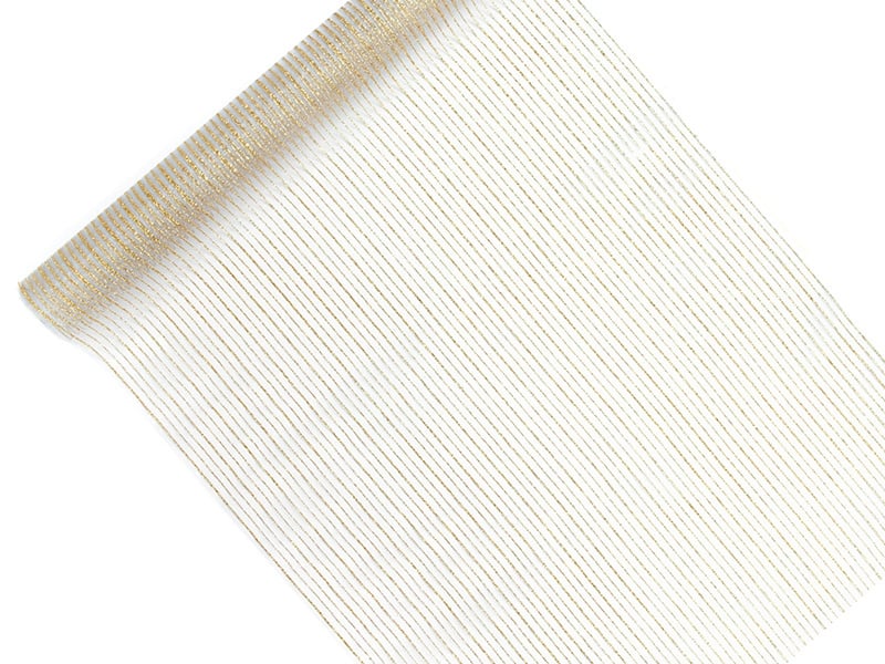 Feestbazaar Tafelloper Organza Goud/Wit Gestreept (9m)