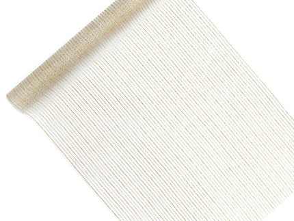 Feestbazaar Tafelloper Organza Goud/Wit Gestreept (9m)
