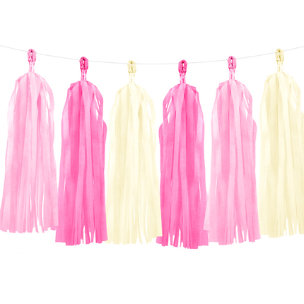 Feestbazaar Tassel slinger roze/crème - 1,5 meter