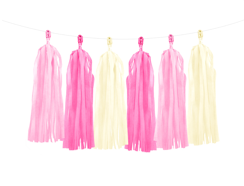 Feestbazaar Tassel slinger roze/crème - 1,5 meter