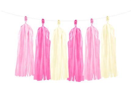 Feestbazaar Tassel slinger roze/crème - 1,5 meter